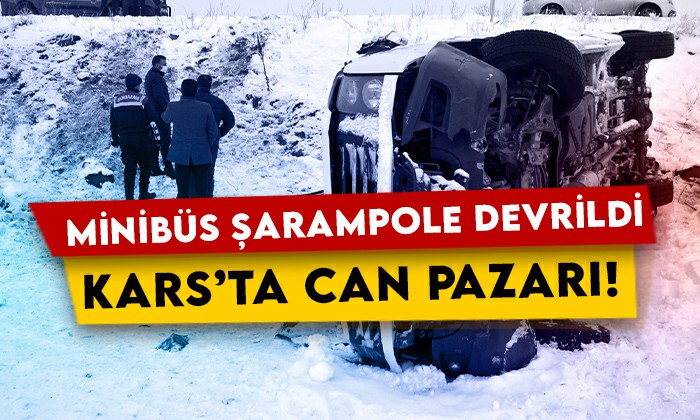 Kars’ta can pazarı: Köy minibüsü şarampole devrildi!