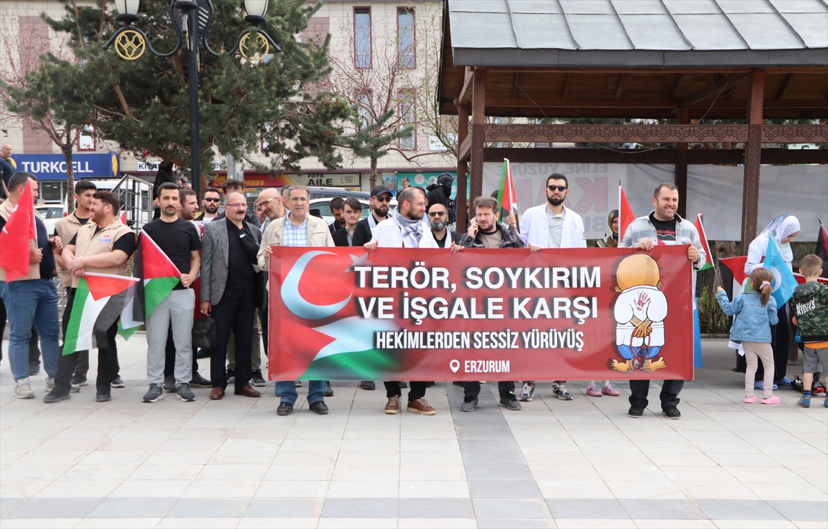 Erzurum'da hekim ve sağlık çalışanları, Gazze için “sessiz yürüyüş” yaptı