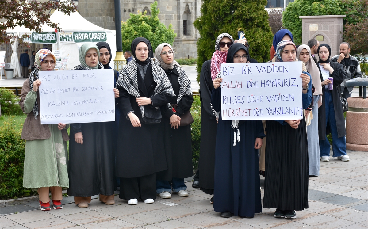 Erzurum'da İsrail'in Filistin'e yönelik saldırıları protesto edildi