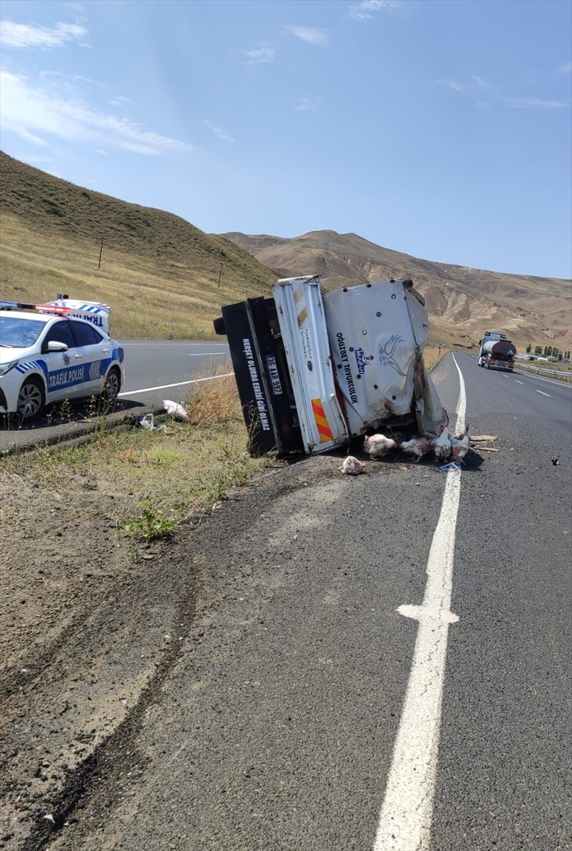 Erzurum'da tavuk yüklü kamyonet devrildi, 2 kişi yaralandı